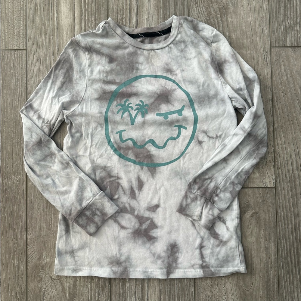 Art Class Boys Long Sleeve Shirt Tie Dye Happy Face Palm Tree/ Skateboard size M